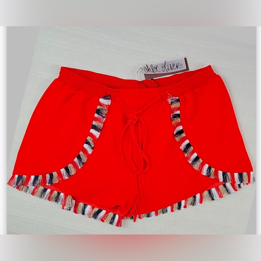 Anthropologie House Brand Chloe Oliver Women's Red Fringe Shorts XS Small